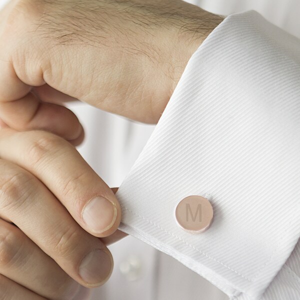 Personalized High Polished Silver Stainless Steel Circle Cufflinks /& Tie Clip Bar Set Engraved Free Cuff Links
