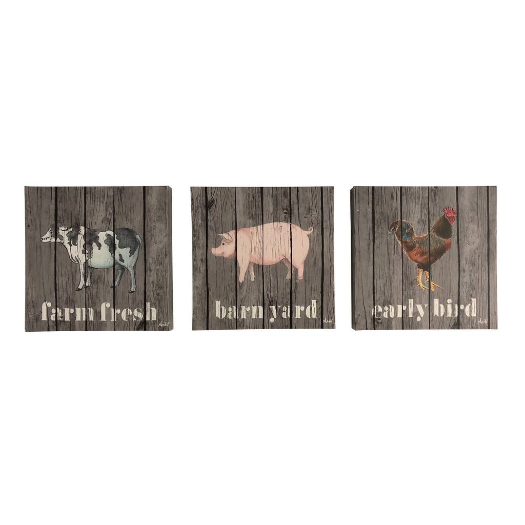 Farmhouse Farm Animals Set of 3 12X12 Canvas Art Prints