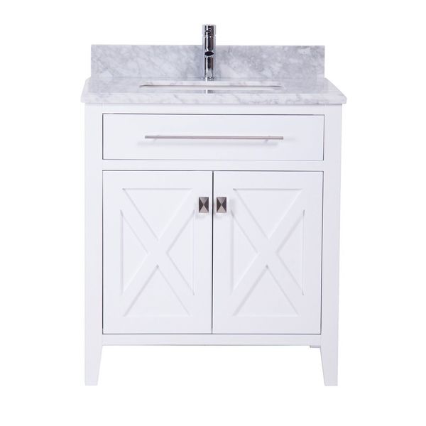 Shop 30 inch White Bathroom Vanity with Marble Sink Top ...