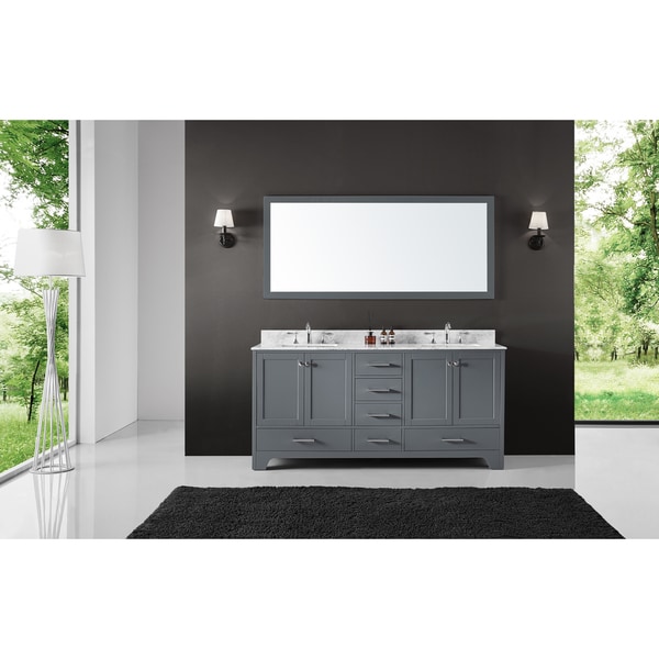 72" Double Bathroom Vanity in Cashmere Grey with Carrara Marble Top and Mirror