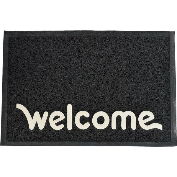 Evideco Outdoor Printed Front Door Mat Welcome PVC Rug 24x16 Inch Black