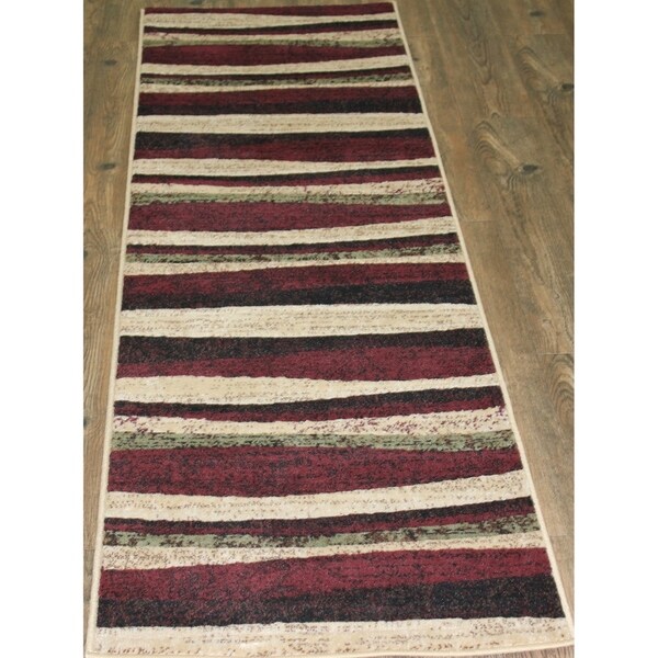 Burgundy Multi Contemporary Polypropylene Runner Rug - 2' x 7'5"