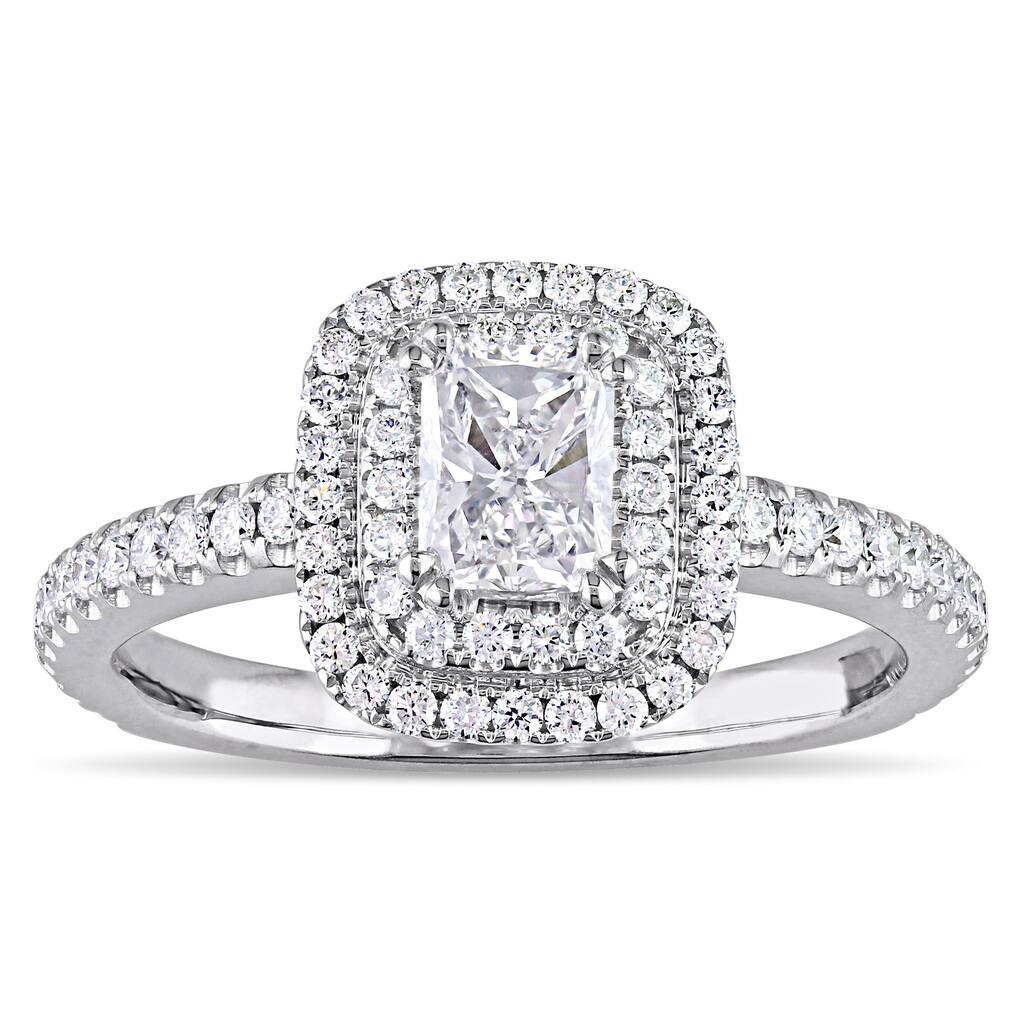 Miadora Signature Collection 14k White Gold 1ct TDW Radiant and Round-Cut Diamond Double Halo Engagement Ring