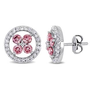 Pink Diamond Earrings Online At Our Best Miadora Signature Collection14k White Gold 1ct Tdw Pink And Diamond Halo Flower Stud Earrings