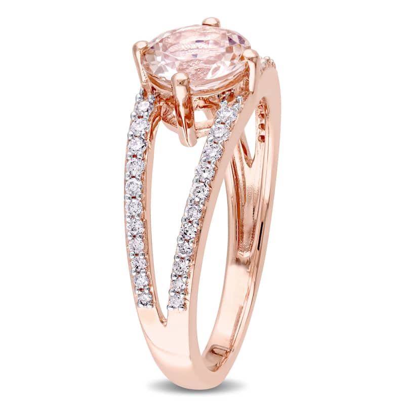 Miadora Signature Collection 14k Rose Gold Morganite and 1/3ct TDW Diamond Split Shank Solitaire Engagement Ring - Pink