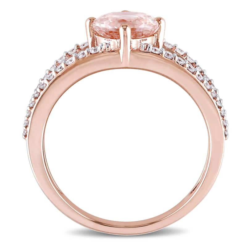 Miadora Signature Collection 14k Rose Gold Morganite and 1/3ct TDW Diamond Split Shank Solitaire Engagement Ring - Pink