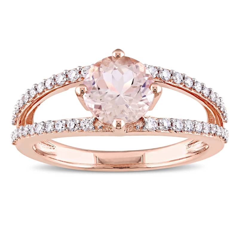 Miadora Signature Collection 14k Rose Gold Morganite and 1/3ct TDW Diamond Split Shank Solitaire Engagement Ring - Pink
