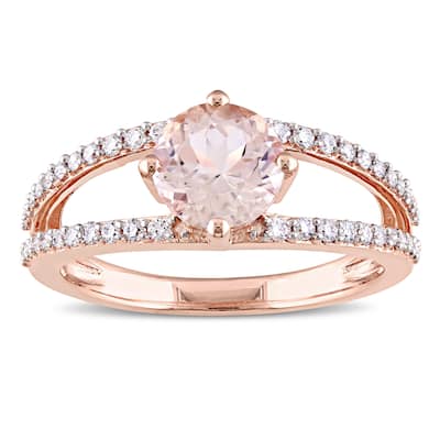 Miadora Signature Collection 14k Rose Gold Morganite and 1/3ct TDW Diamond Split Shank Solitaire Engagement Ring - Pink