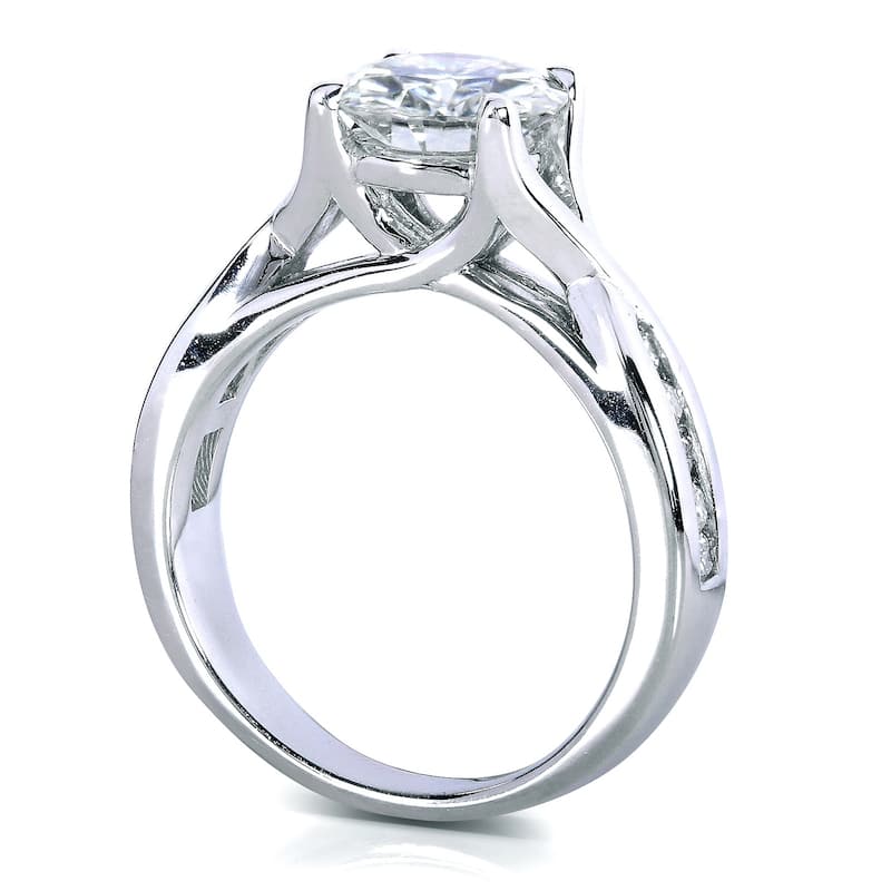 Annello by Kobelli 14k White Gold 1 3/4ct TGW Round Moissanite and Channel-set Diamond Trellis Bow Bridal Rings (DEF/VS, GH/I)