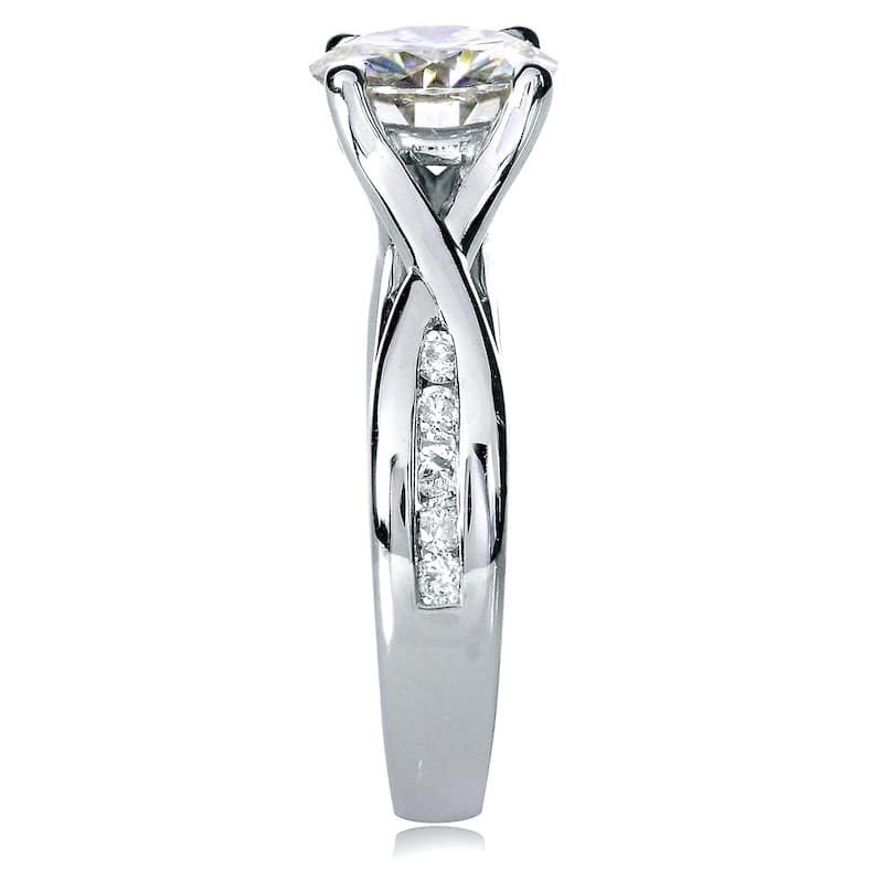 Annello by Kobelli 14k White Gold 1 3/4ct TGW Round Moissanite and Channel-set Diamond Trellis Bow Bridal Rings (DEF/VS, GH/I)
