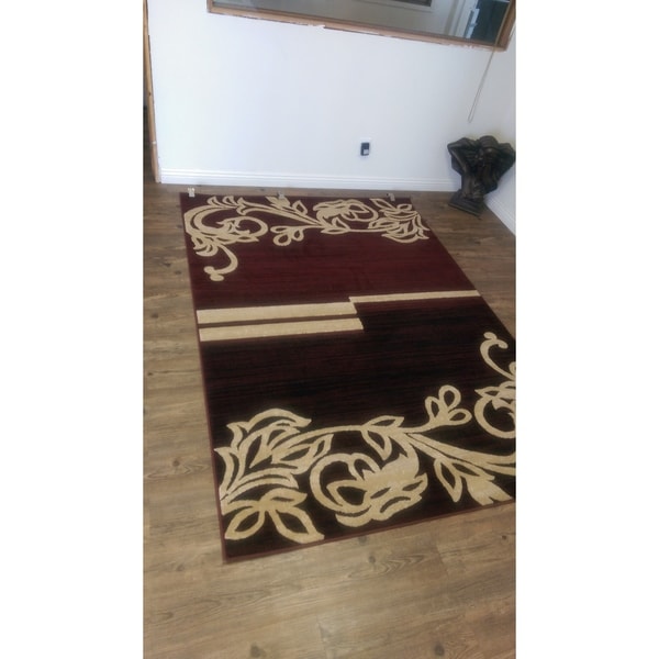 Floral Burgundy with Jute Backing Power loomed indoor Rug - 4' x 5'4