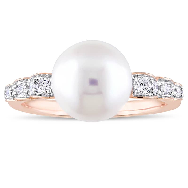 Miadora Signature Collection 10k Rose Gold Cultured Freshwater Pearl and 1/8ct TDW Diamond Solitaire Ring (9-9.5 mm) - White