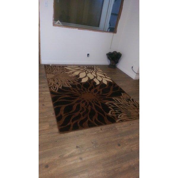 Floral Multi Brown with Jute Backing Power loomed Rug - 4' x 5'4
