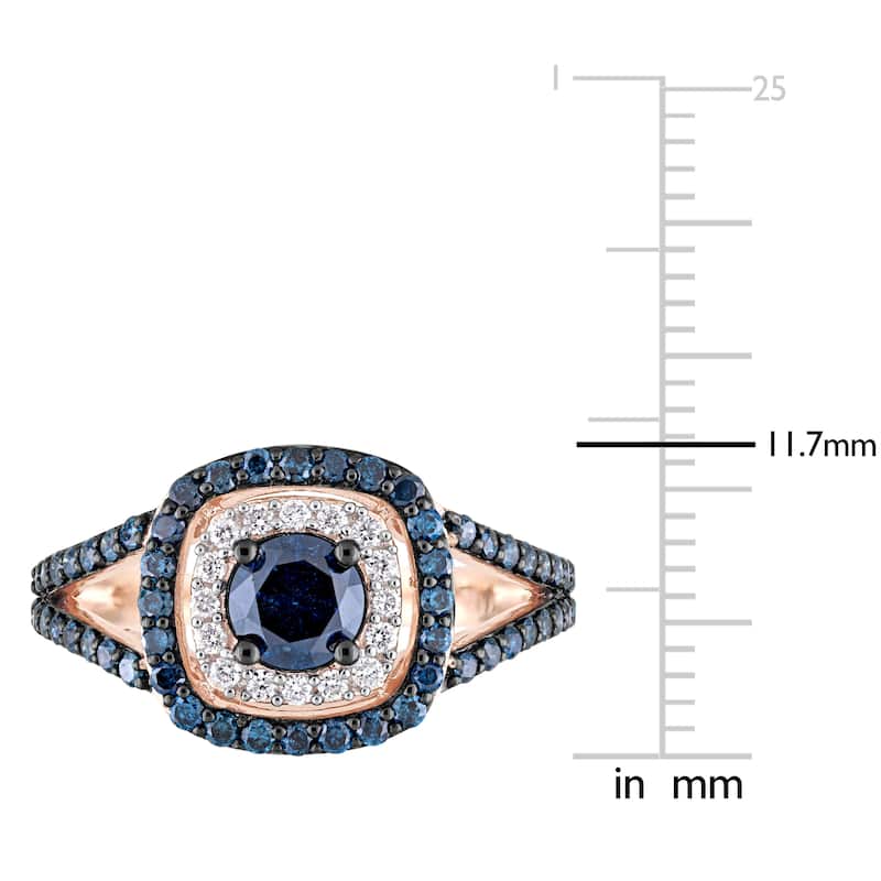 Miadora Signature Collection 10k Rose Gold with Black Rhodium 1-1/3ct TDW Blue and White Diamond Double Halo Engagement Ring