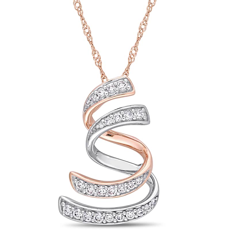 Miadora Signature Collection 2-Tone 14k White and Rose Gold 1/5ct TDW Diamond Layered Swirl Journey Necklace
