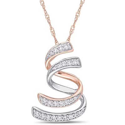 Miadora Signature Collection 2-Tone 14k White and Rose Gold 1/5ct TDW Diamond Layered Swirl Journey Necklace