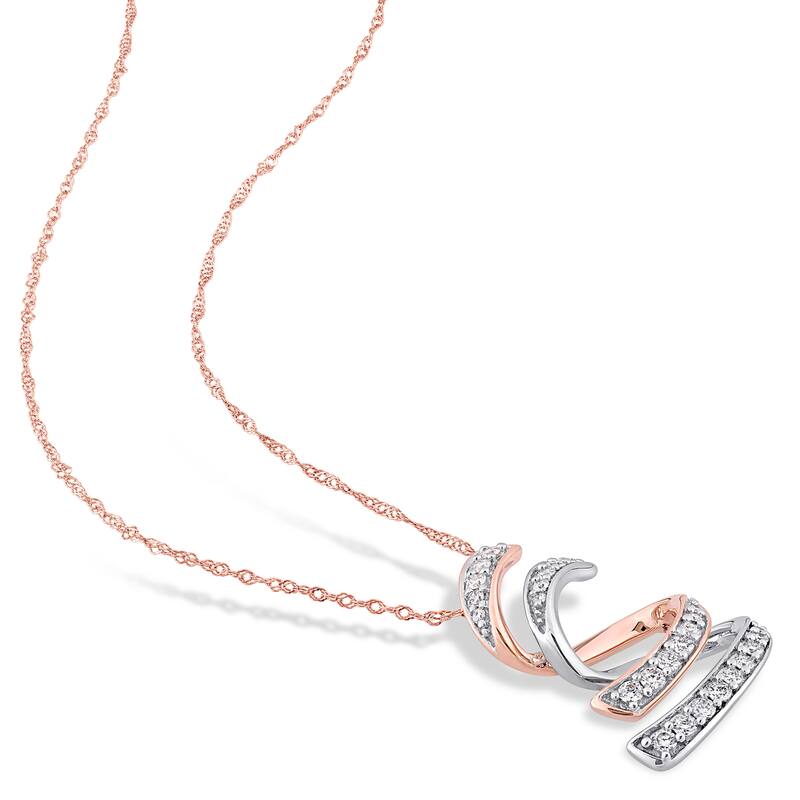 Miadora Signature Collection 2-Tone 14k White and Rose Gold 1/5ct TDW Diamond Layered Swirl Journey Necklace