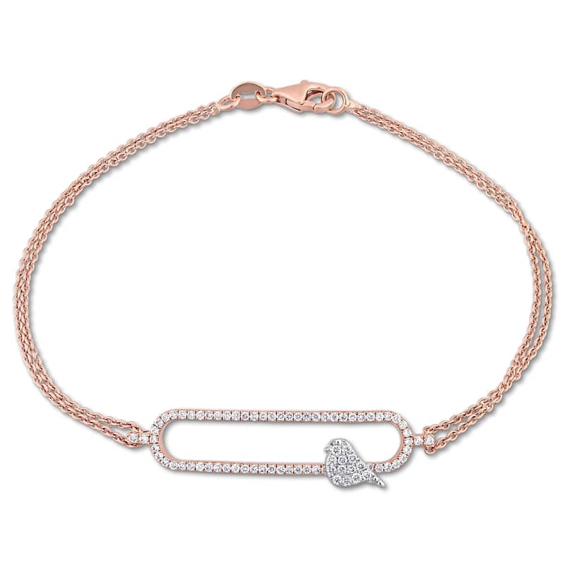 Miadora Signature Collection 2-Tone 18k White and Rose Gold 1/3ct TDW Diamond Stationed Bird Bracelet