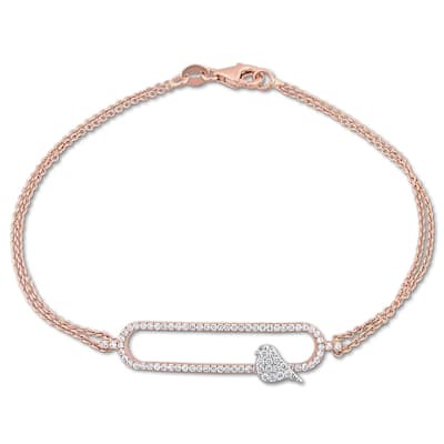 Miadora Signature Collection 2-Tone 18k White and Rose Gold 1/3ct TDW Diamond Stationed Bird Bracelet