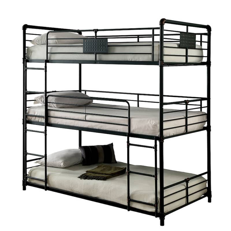 Gorz Industrial Black Full Metal Triple Bunk Bed by Furniture of America