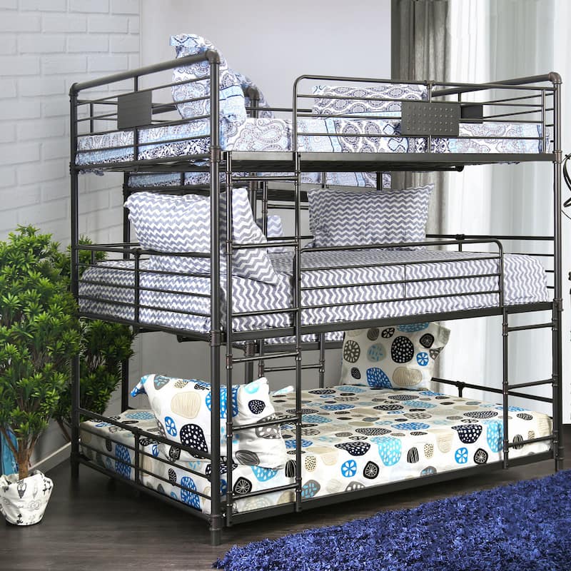Gorz Industrial Black Full Metal Triple Bunk Bed by Furniture of America