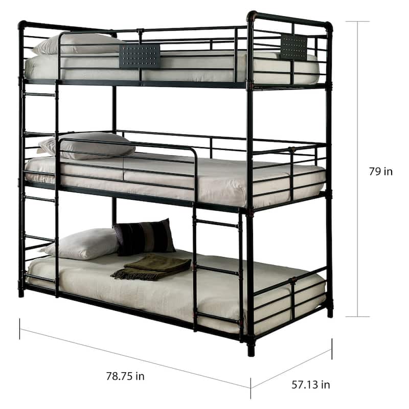 Gorz Industrial Black Full Metal Triple Bunk Bed by Furniture of America