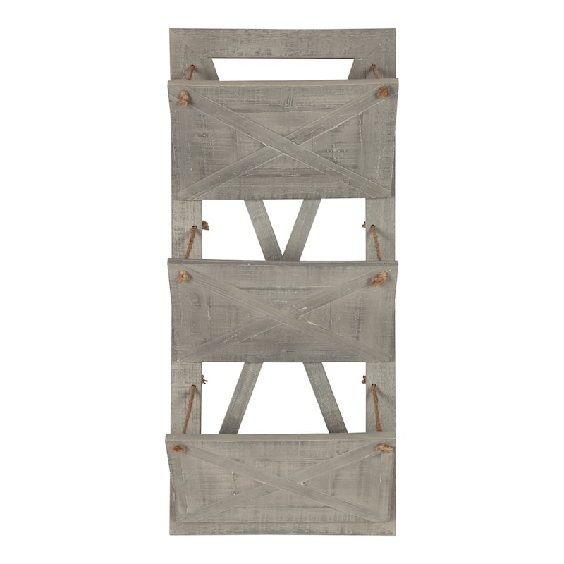 Kate and Laurel Hardeman 3 Pocket Farmhouse Wood Hanging Wall File Holder
