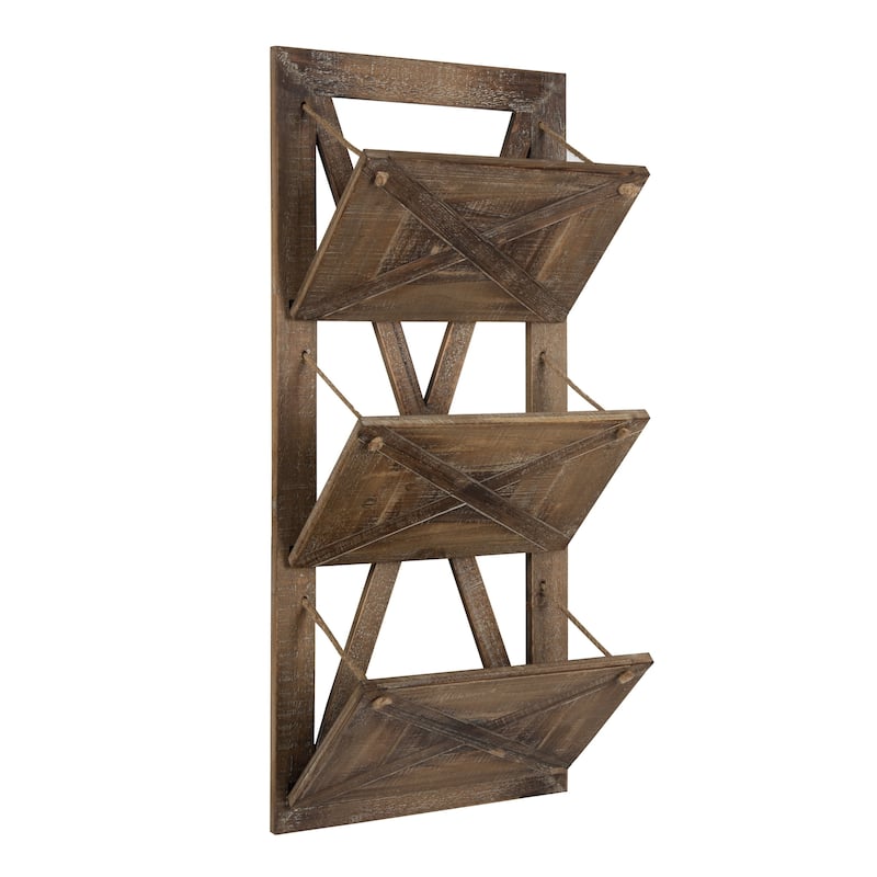 Kate and Laurel Hardeman 3 Pocket Farmhouse Wood Hanging Wall File Holder - Rustic Brown