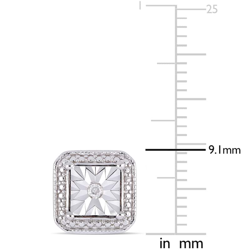 Miadora Sterling Silver Diamond Square Halo Stud Earrings