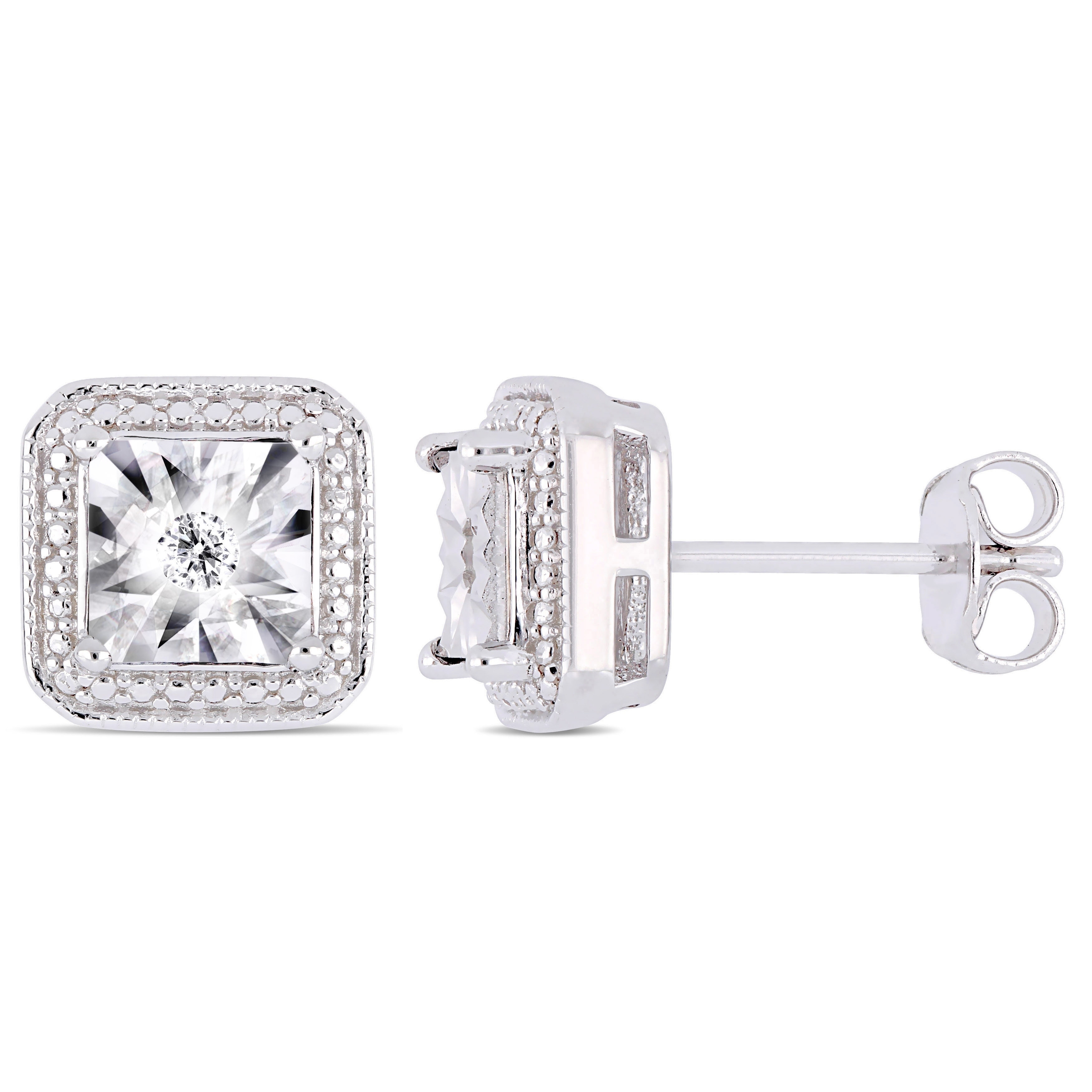 Miadora Sterling Silver Diamond Square Halo Stud Earrings On Sale Overstock