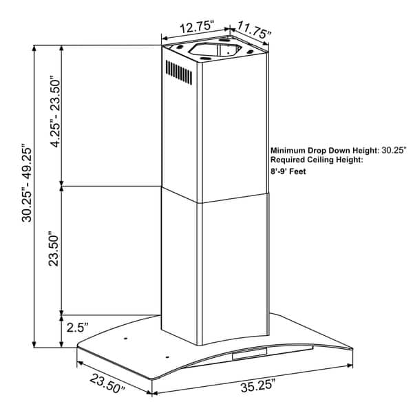 Tieasy 36" Island Mount Range Hood – Stainless Steel With Tempered Glass Touch Panel, 700 CFM