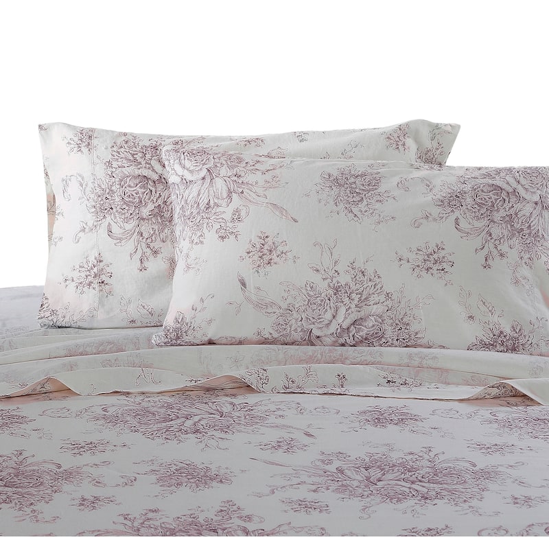 Classical Linen Cotton Collection Natural Printed Toile Sheet Sets - Burgundy - Queen