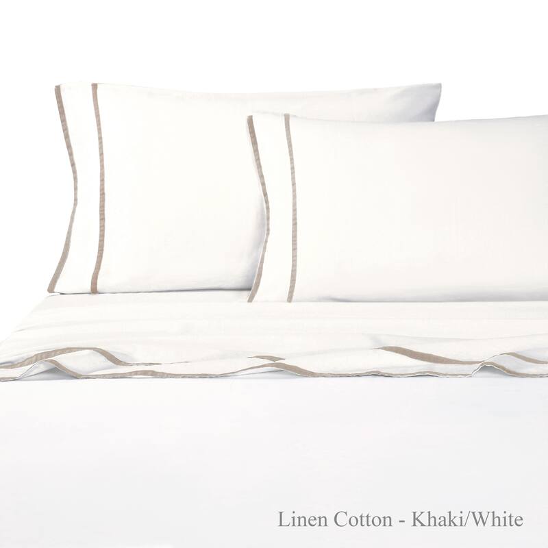 Classical Linen Cotton Collection Parallel Liner Sheet Sets - khaki/ white - Full