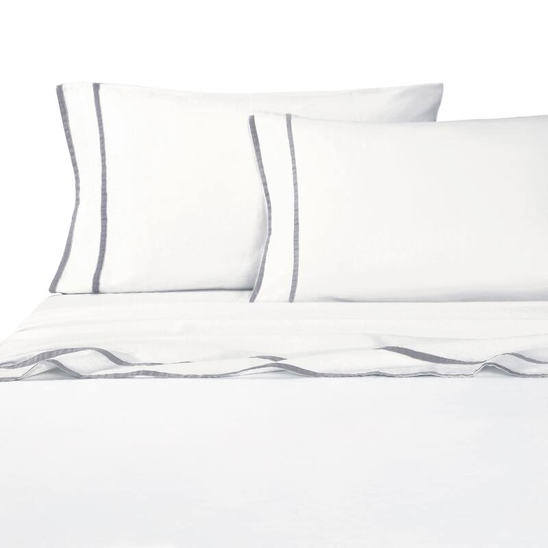 Classical Linen Cotton Collection Parallel Liner Sheet Sets - grey/ white - Full