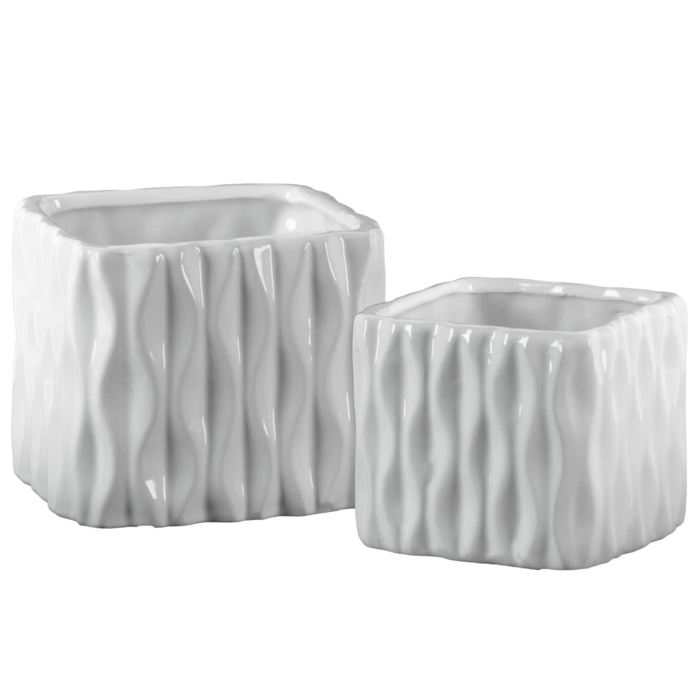 Shop Utc42968 Ceramic Short Square Vase With Embossed Wave Design