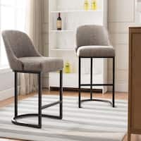 Barrelback Gray Linen Counter Stool with Espresso Metal Base Set of 2