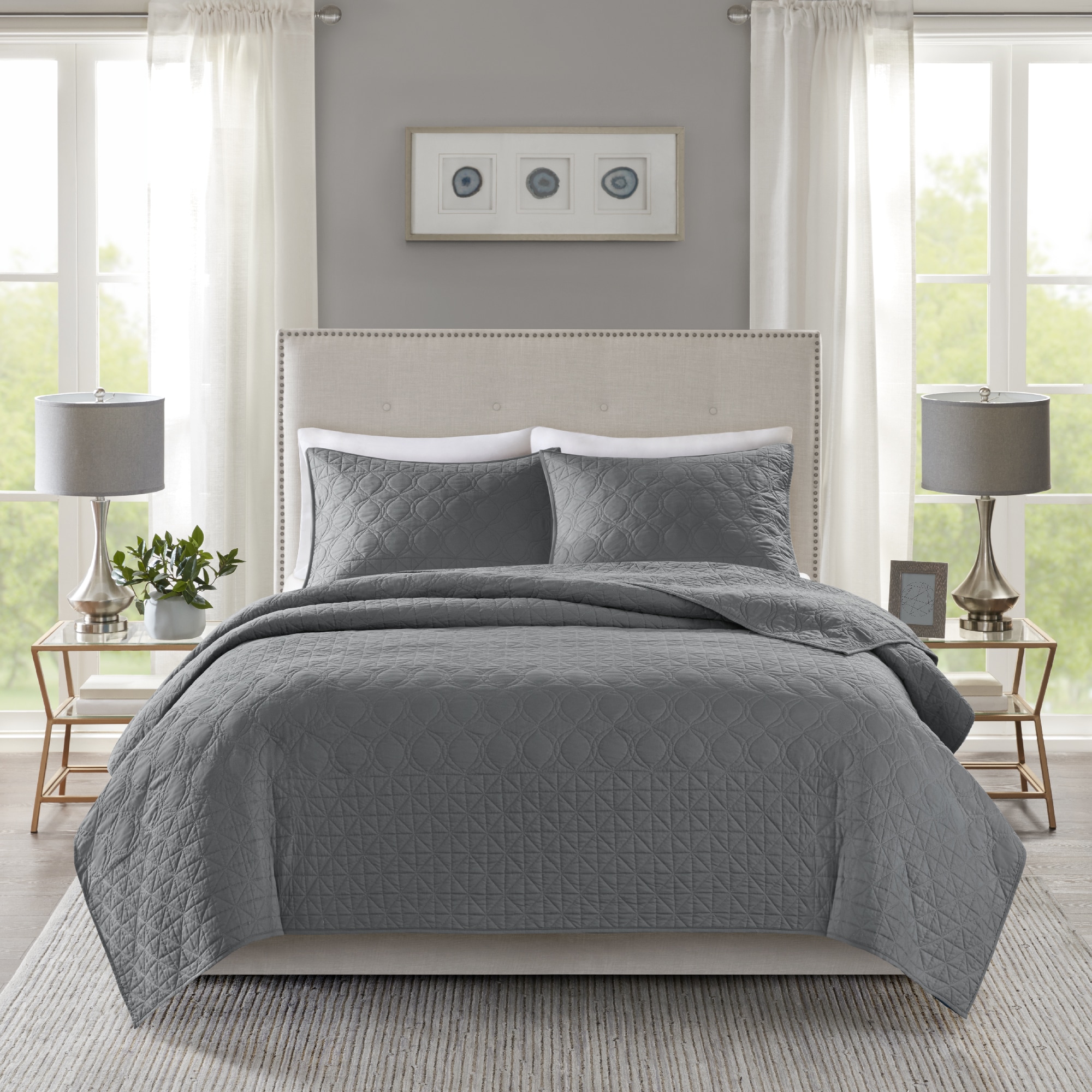 Shop Madison Park Remy Dark Grey Quilted Coverlet Set Overstock