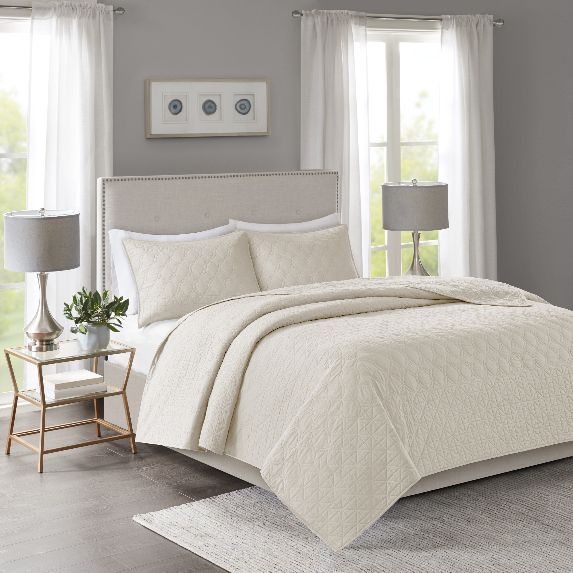 Shop Black Friday Deals On Madison Park Remy Cream Quilted Coverlet Set Overstock 19969034