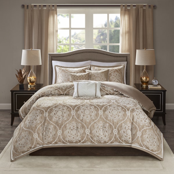 Madison Park Waylon Taupe 6-piece Jacquard Duvet Cover Set