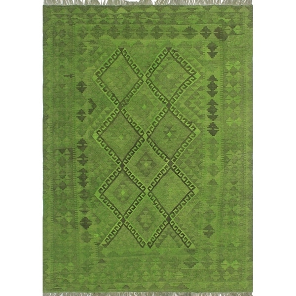 Overdyed Kilim Kenriek Green/ Rug (4'11 x 6'10)