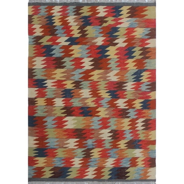Noori Rug Sangat Kilim Beck Grey/Red Rug - 4'11 x 6'6