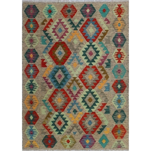 Noori Rug Sangat Kilim Aldora Brown/Red Rug - 4'3 x 5'11