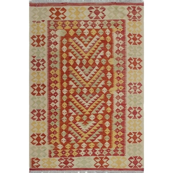 Sangat Kilim Walden Beige/Rust Rug (3'6 x 5'1)