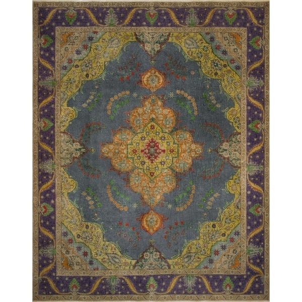 Noori Rug Vintage Distressed Allard Grey-Blue/Purple Rug - 9'4" x 11'11"