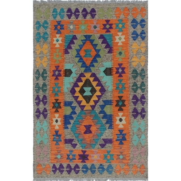 Sangat Kilim Valiant Brown/Orange Rug (3'3 x 4'11)