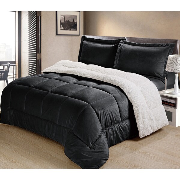 Black Down Full Fur Comforter Set Soft Warm Mink Microfiber Shepra