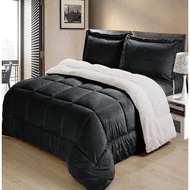 Swift Home Faux Micro-mink Down Alternative Comforter Bedding Set - Black - King