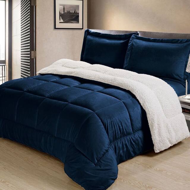 Swift Home Faux Micro-mink Down Alternative Comforter Bedding Set - Navy - Full