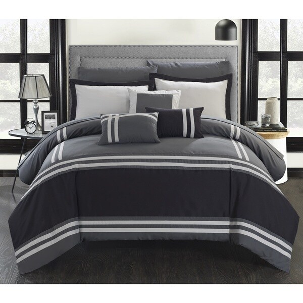 Porch & Den Giles Grey Stripe Border 10-piece Bed in a Bag