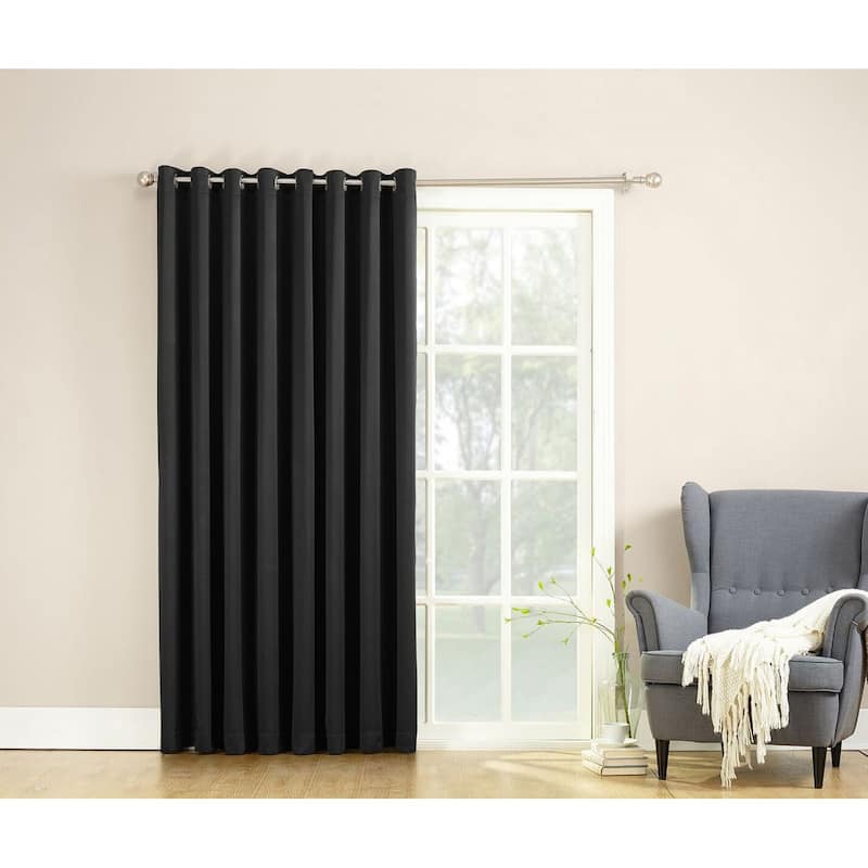 Porch & Den Nantahala Rod Pocket Room Darkening Patio Door Single Curtain Panel, Single Panel - 100 x 84 - Black